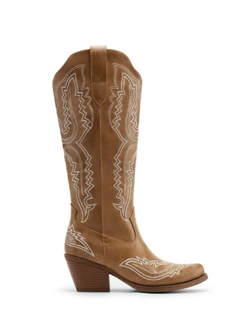 Women Western Cowboy Boots Knee High Embroidered Square Toe Side Zipper Vintage